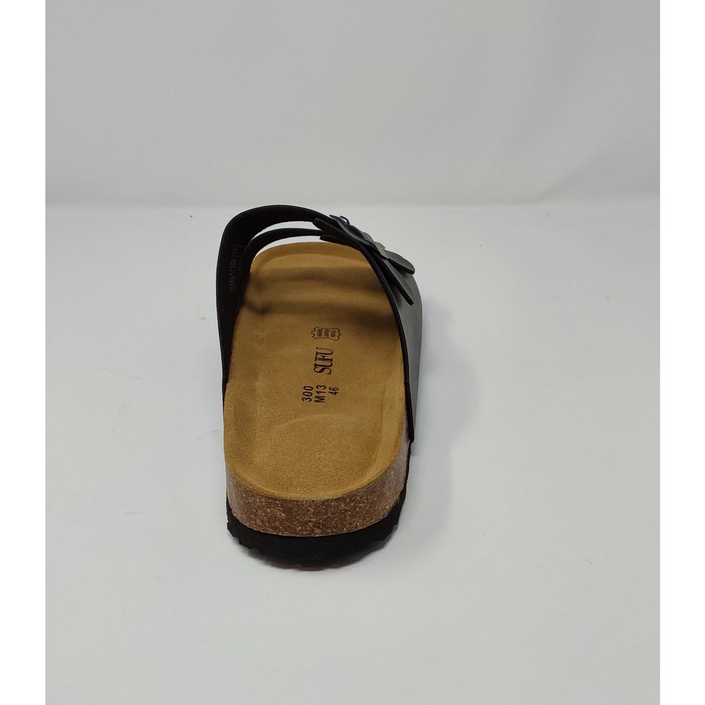 SUFU Black Nappa Leather Double Strap Sandals Men's Size 13 Cork Footbed NIB - Picture 12 of 16